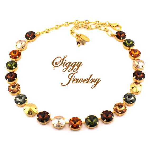 Swarovski Crystal 12mm Rivoli Necklace, AUTUMN IN THE CITY, Gold Finish - Picture 3 of 6